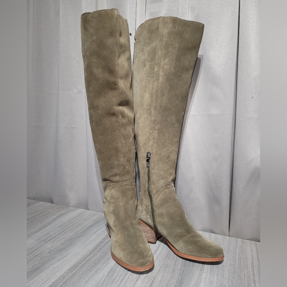 Marc Fisher Elanie Over the Knee High Olive Suede Leather Wide-Calf Boots Sz 6 - Picture 2 of 12